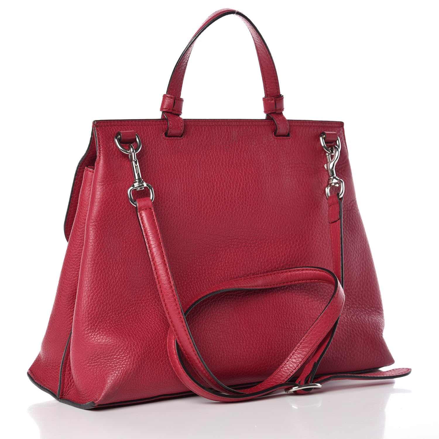 Gucci Pebbled Calfskin Medium Bamboo Daily Top Handle Bag Petunia 3 of 16