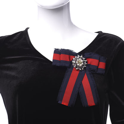 Gucci Grosgrain Web Crystal Bow Brooch Blue Red 2 of 4