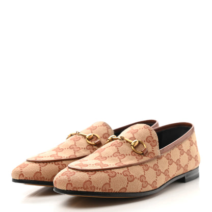 Gucci Canvas GG Monogram Horsebit Womens Jordaan Loafers 38 Beige Ruggine Rust 3 of 9