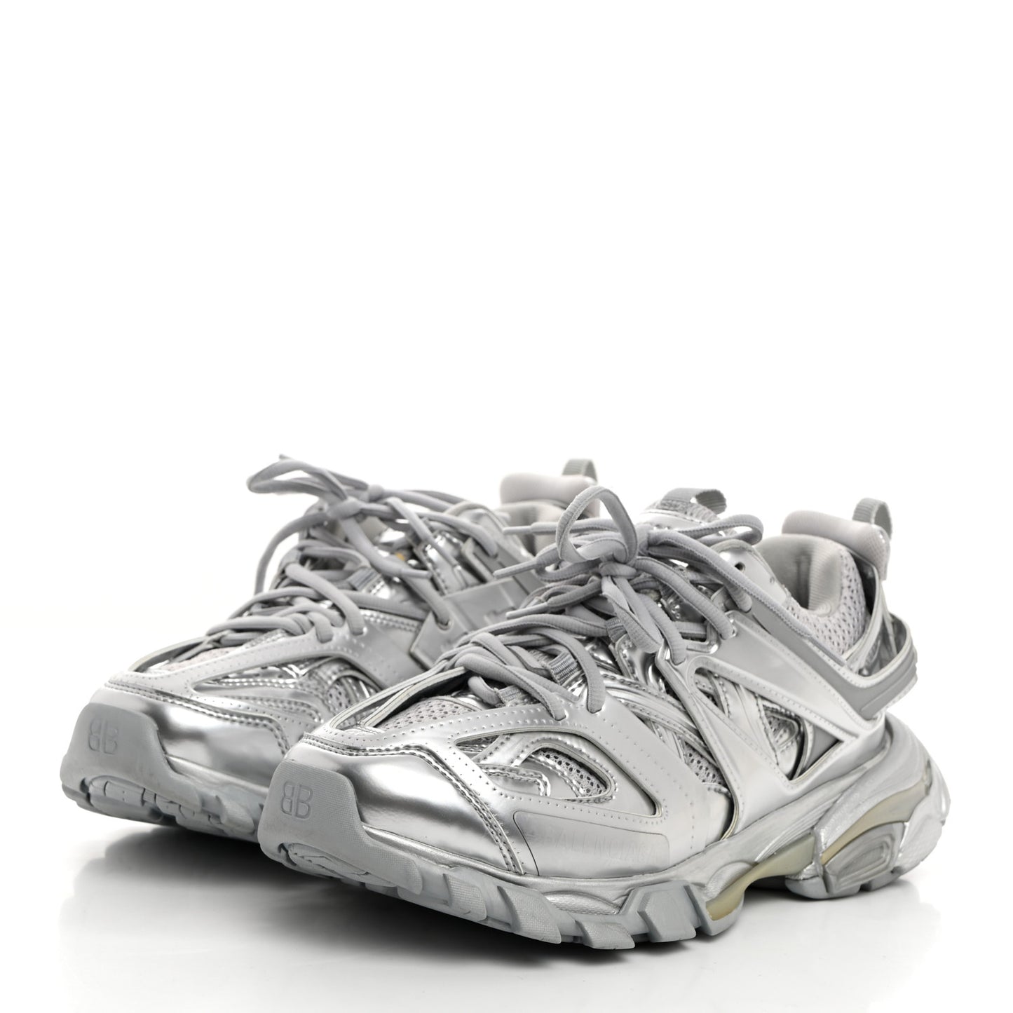 Metallic Calfskin Mesh Nylon Womens Track Sneakers 38 Silver