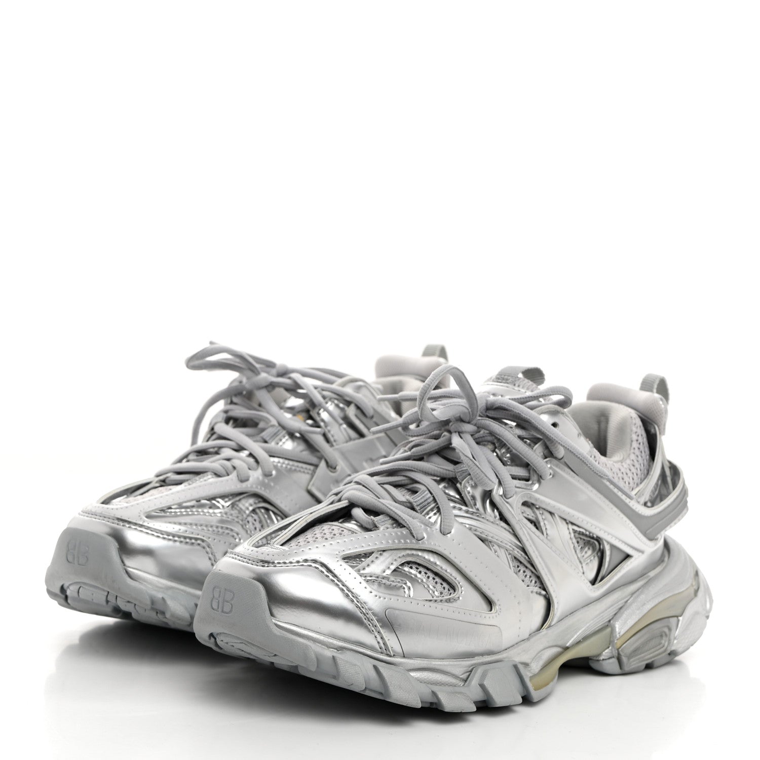Balenciaga Metallic Calfskin Mesh Nylon Womens Track Sneakers 38 Silver 3 of 9
