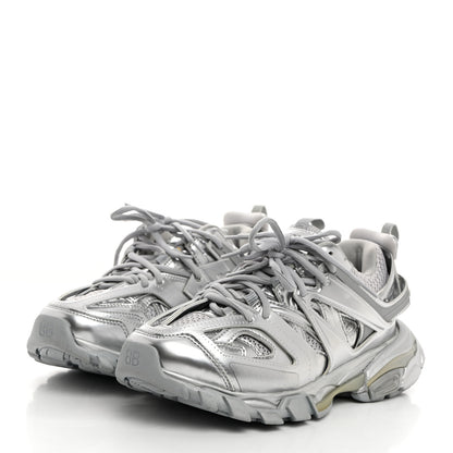 Balenciaga Metallic Calfskin Mesh Nylon Womens Track Sneakers 38 Silver 3 of 9