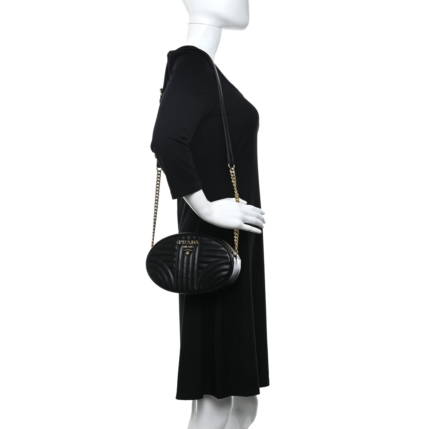 Soft Calfskin Impunture Diagramme Oval Crossbody Bag Black