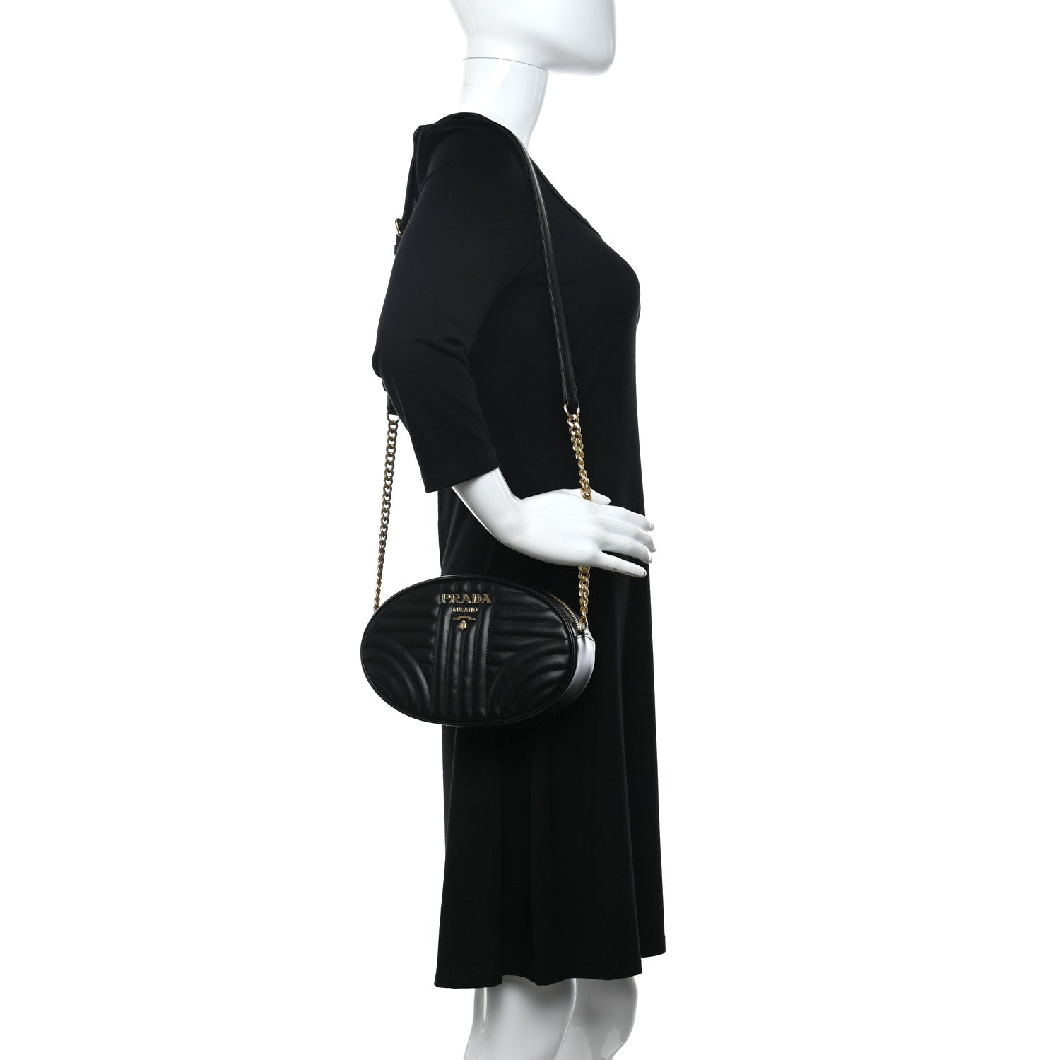 Prada Soft Calfskin Impunture Diagramme Oval Crossbody Bag Black 2 of 9