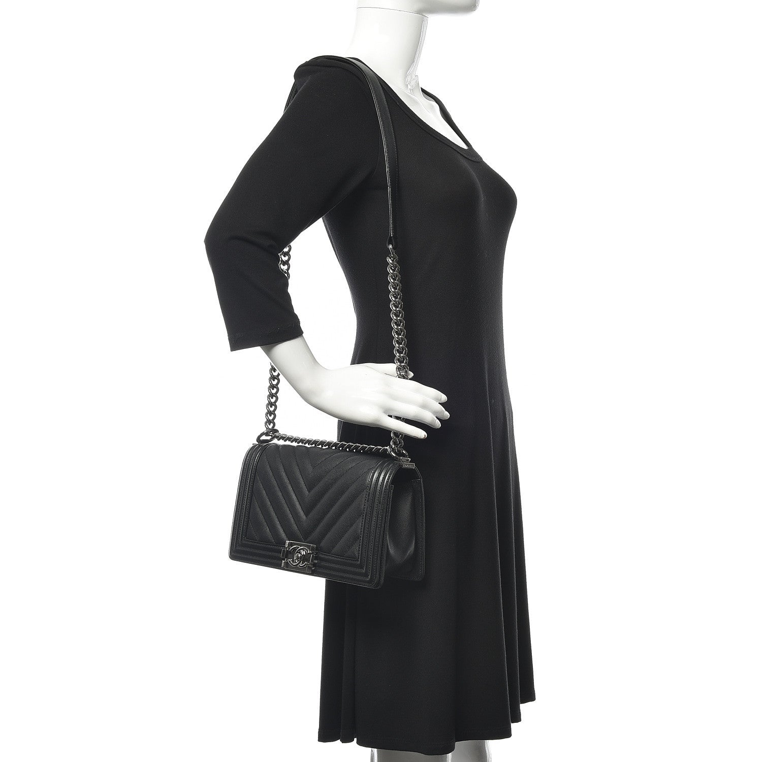 Chanel Caviar Chevron Quilted Medium Boy Flap Black 2 of 12