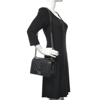Chanel Caviar Chevron Quilted Medium Boy Flap Black 2 of 12