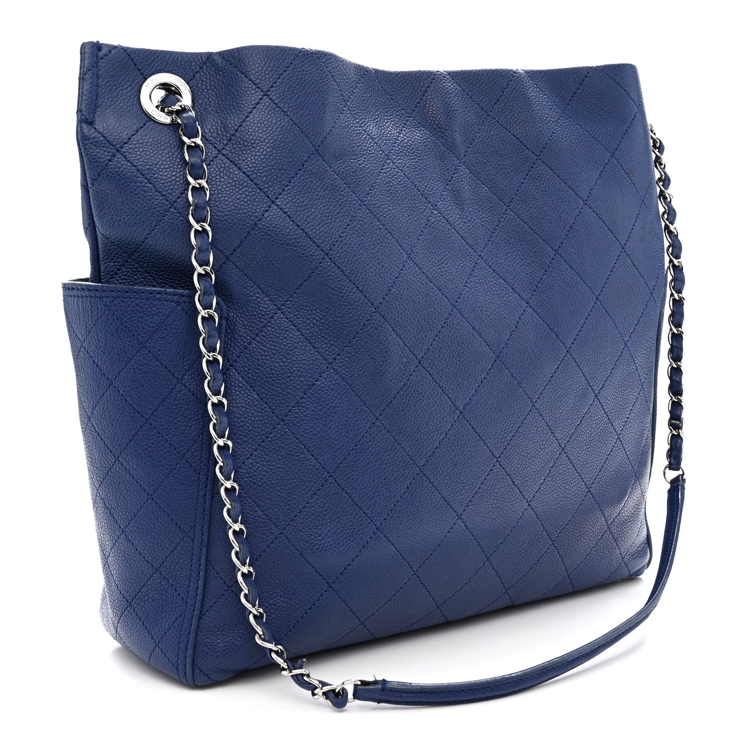 Chanel Grained Calfskin Stitched CC Pocket Tote Navy Blue 3 of 11
