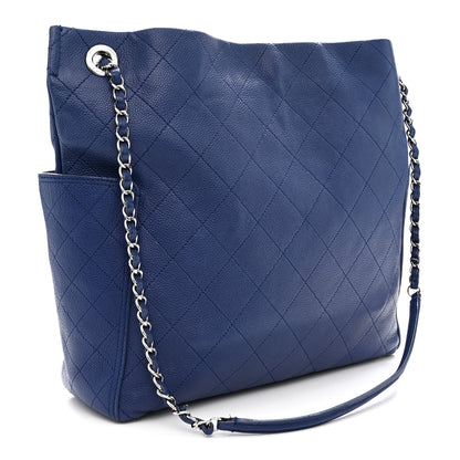 Chanel Grained Calfskin Stitched CC Pocket Tote Navy Blue 3 of 11