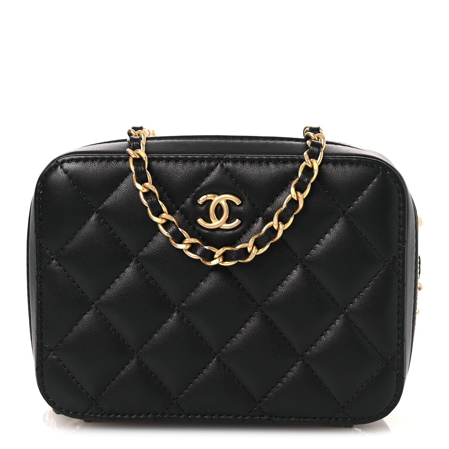 Chanel Lambskin Quilted CC Pearl Crush Camera Case Black 1 of 10