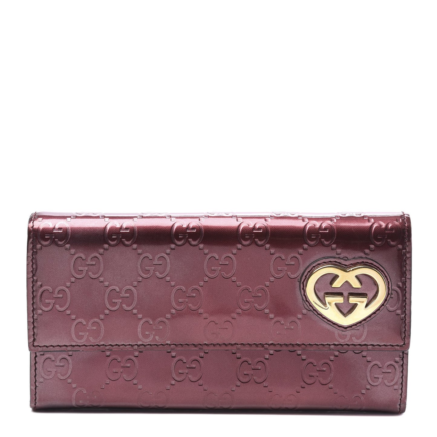 Shine Guccissima Lovely Heart Continental Wallet Scarlatto