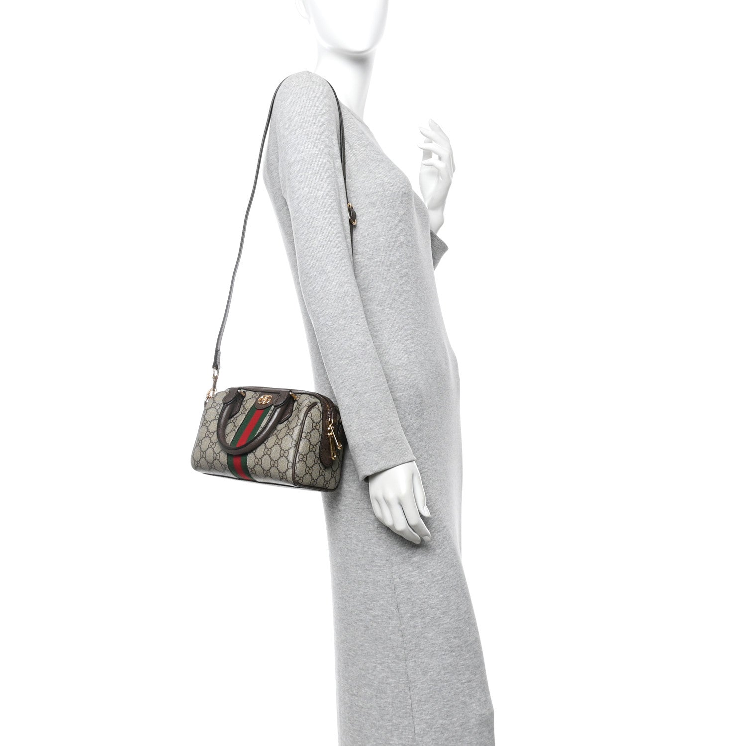 Gucci GG Supreme Monogram Textured Dollar Calfskin Web Mini Ophidia Top Handle Bag Beige Ebony New Acero 2 of 11