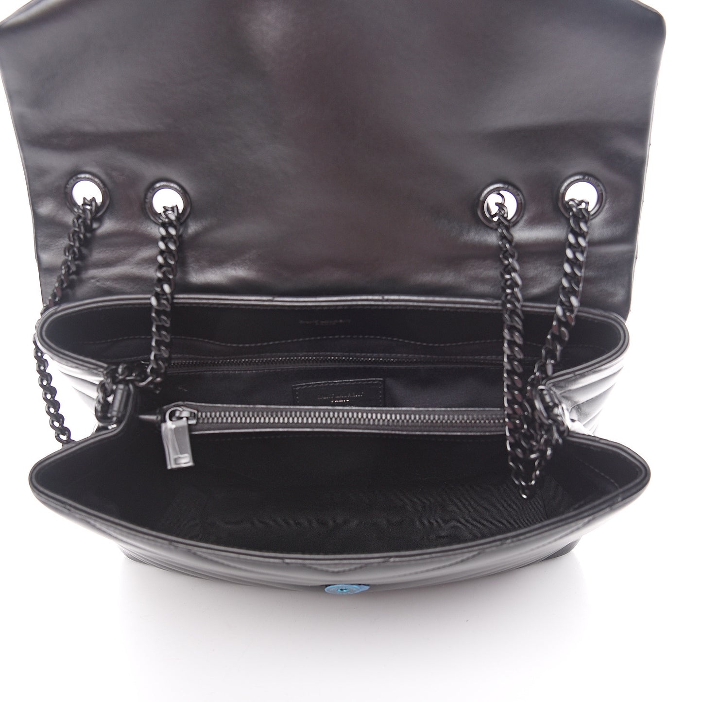 Calfskin Y Quilted Monogram Medium Loulou Chain Satchel Black