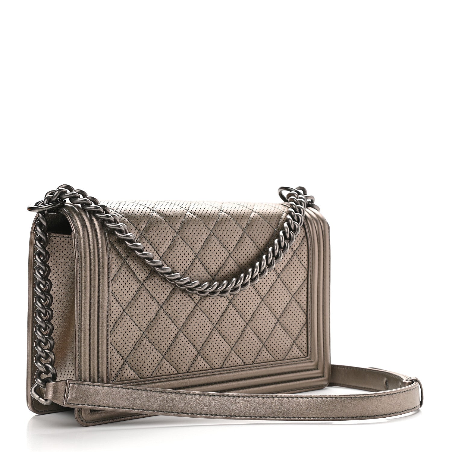 Chanel Metallic Lambskin Perforated New Medium Boy Flap Dark Silver 3 of 9