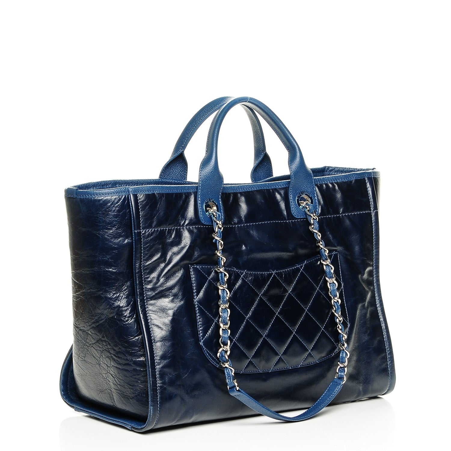 Chanel Glazed Calfskin Large Deauville Tote Blue 3 of 7
