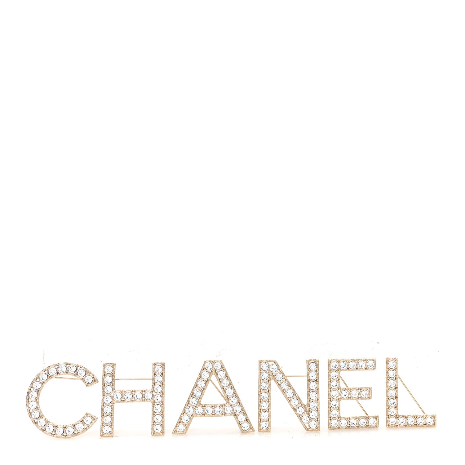 Chanel Crystal Cha-Nel Logo Brooch Set Gold 1 of 4