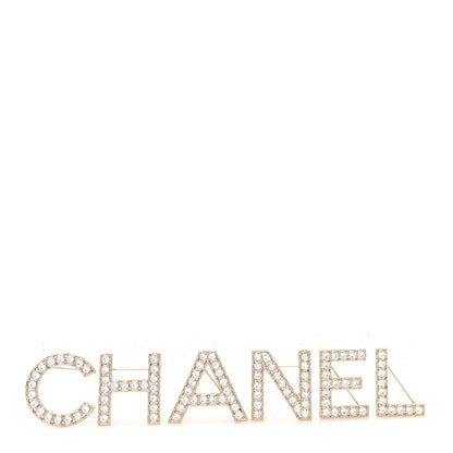 Chanel Crystal Cha-Nel Logo Brooch Set Gold 1 of 4
