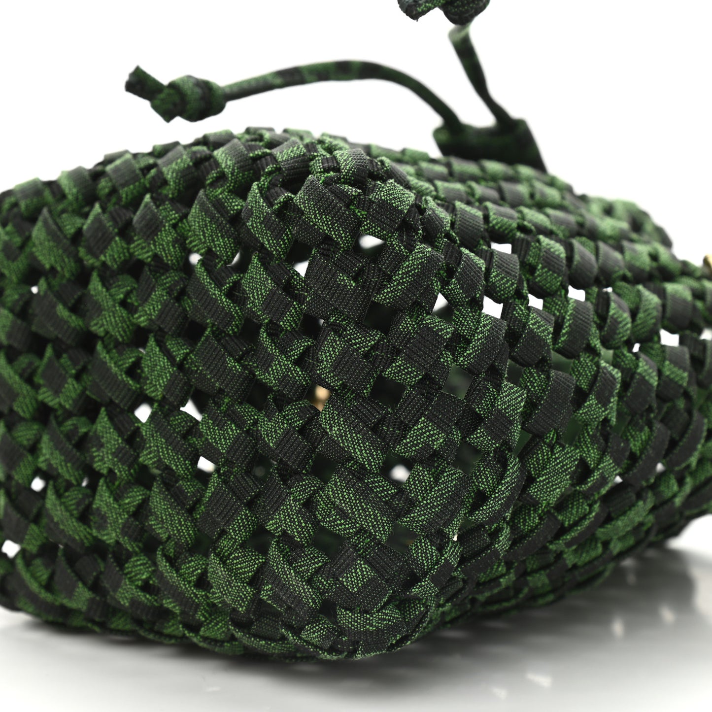 Fabric Jacquard F is Fendi FF 1974 Woven Knotted Mini Mon Tresor Bucket Bag Verde Black