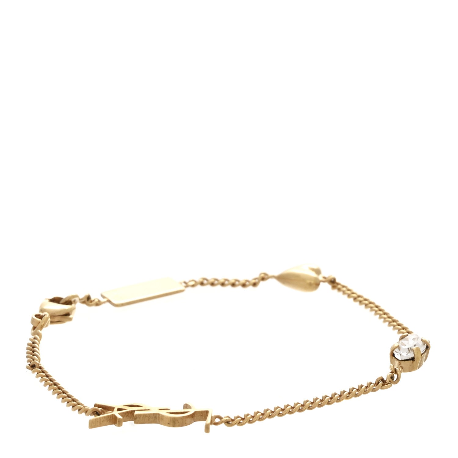 Saint Laurent Brass Crystal Cassandre Heart Charm Bracelet Gold 1 of 5