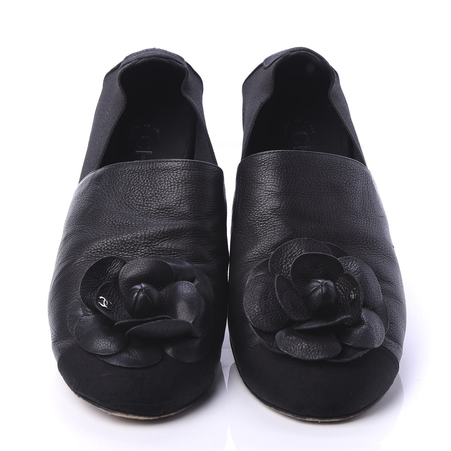 Calfskin Grosgrain Camellia Mocassin Loafers 41 Black