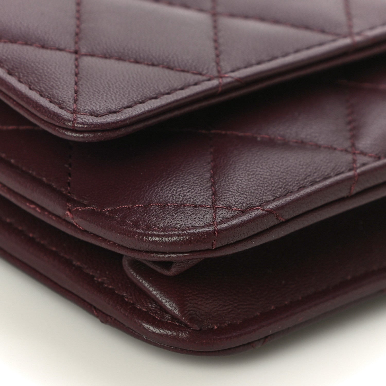 Chanel Lambskin Quilted Wallet On Chain WOC Burgundy 10 of 12