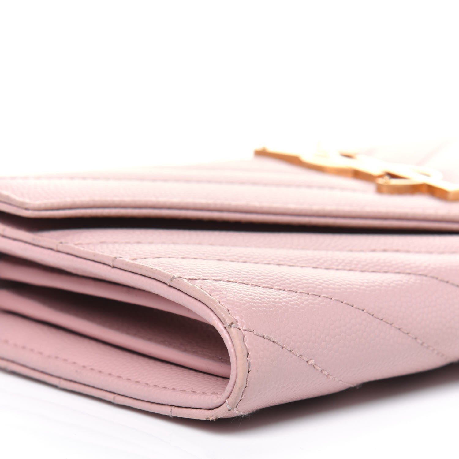Saint Laurent Grain De Poudre Matelasse Chevron Monogram Flap Wallet Pale Pink 9 of 20