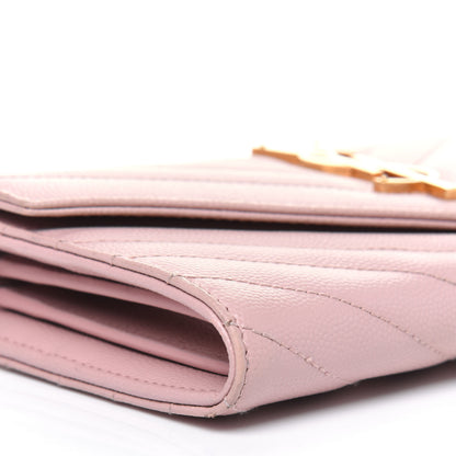 Saint Laurent Grain De Poudre Matelasse Chevron Monogram Flap Wallet Pale Pink 9 of 20