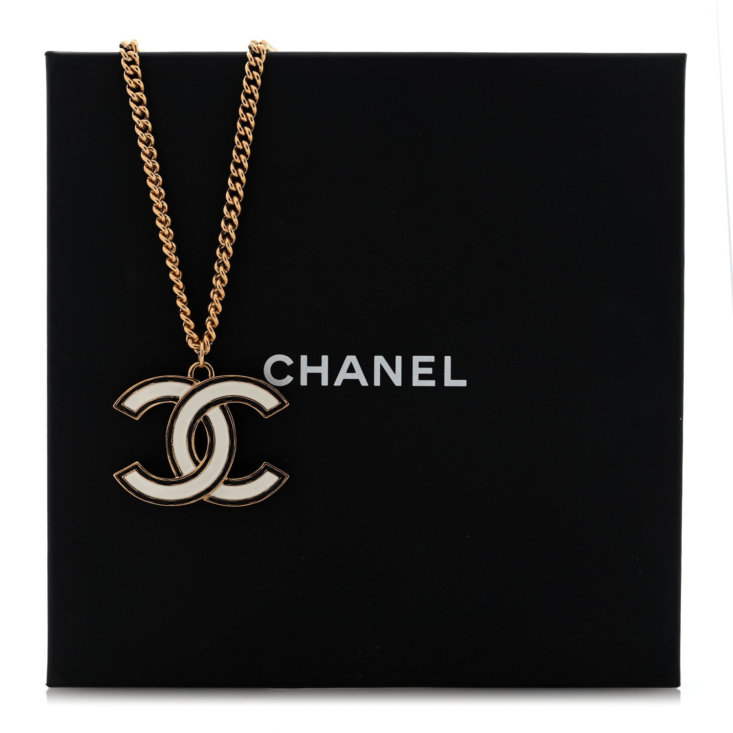 Chanel Metal Enamel CC Chain Necklace Gold White Black 5 of 5