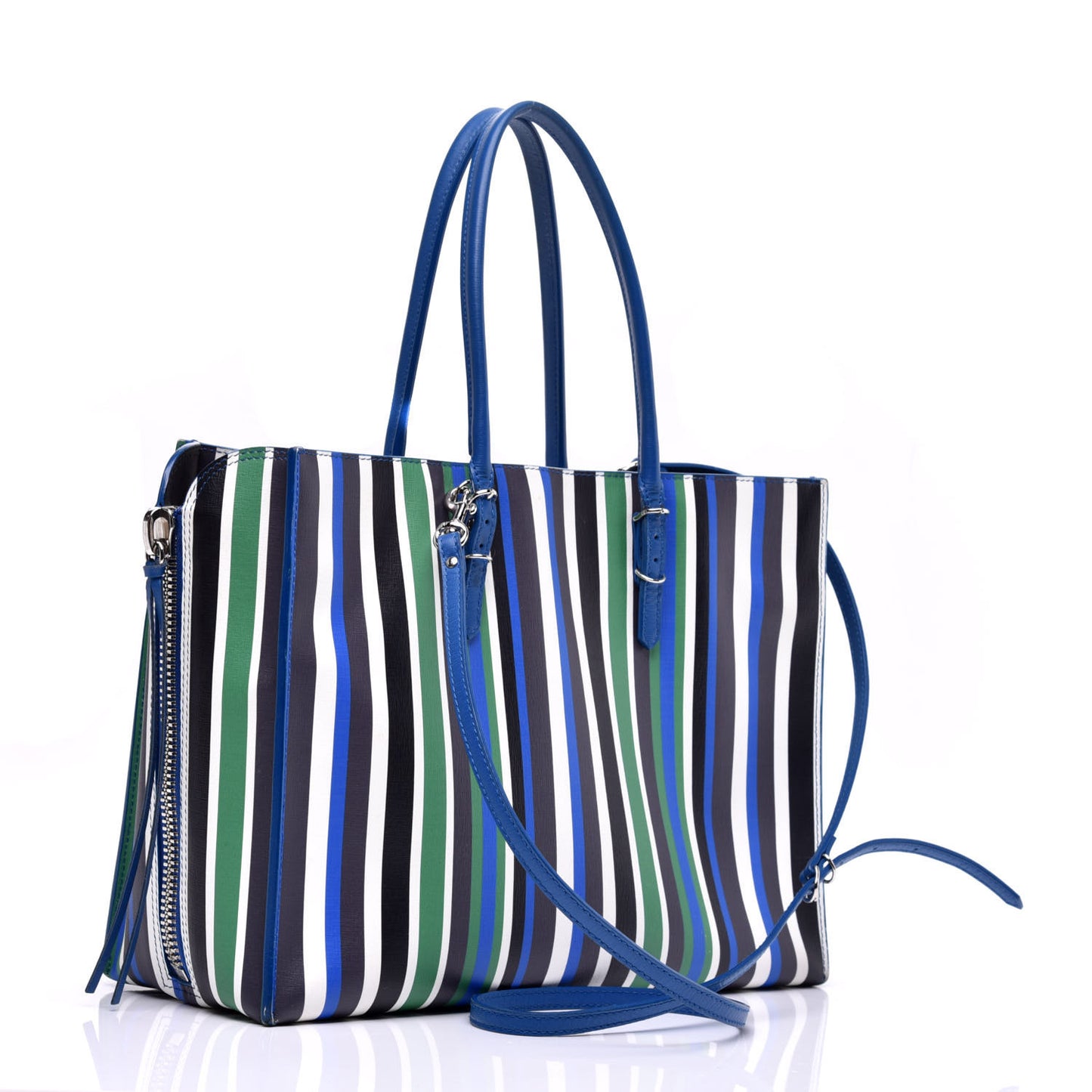 Veau Striped Papier B4 Zip Around Tote Variante Blue