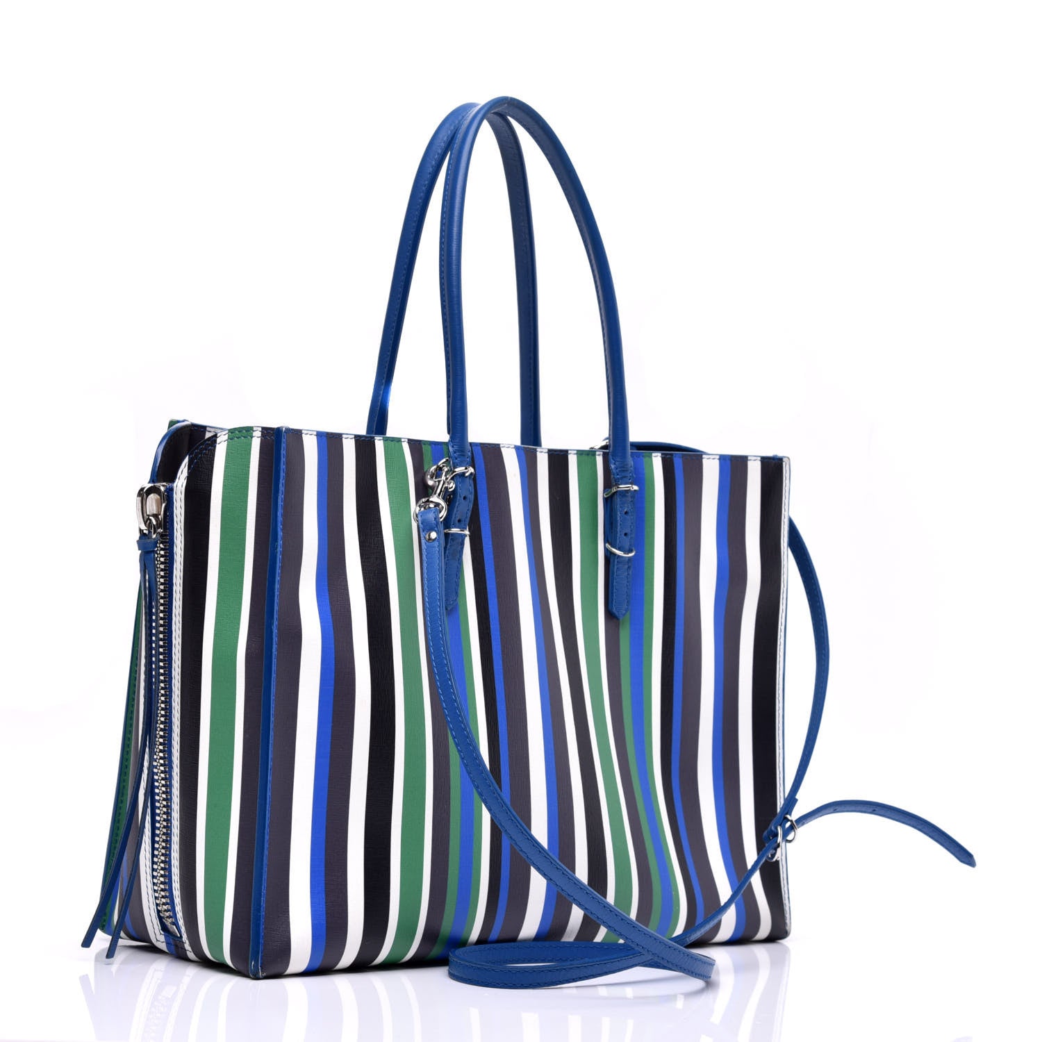 Balenciaga Veau Striped Papier B4 Zip Around Tote Variante Blue 3 of 10