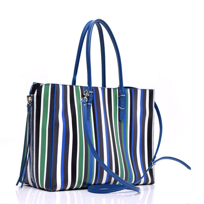 Balenciaga Veau Striped Papier B4 Zip Around Tote Variante Blue 3 of 10