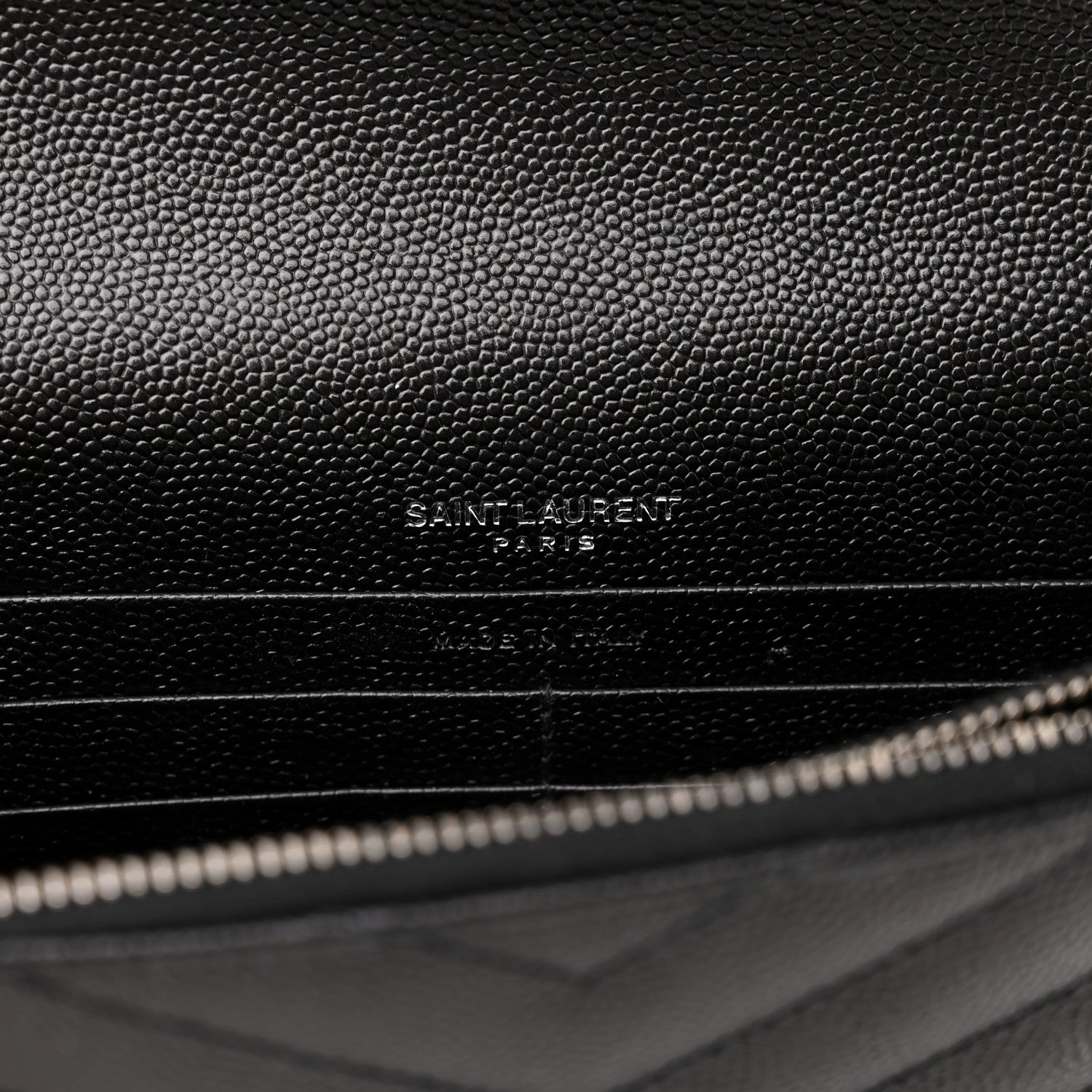 Saint Laurent Grain De Poudre Matelasse Chevron Monogram Envelope Chain Wallet Black 6 of 11