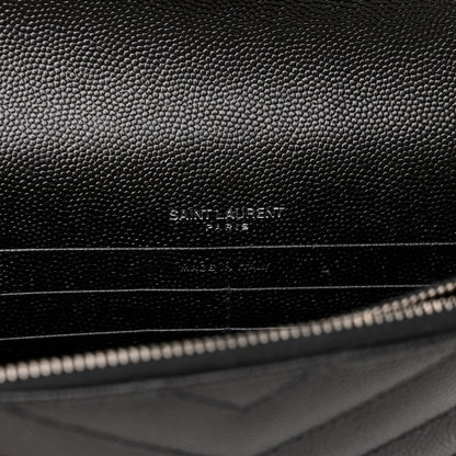Saint Laurent Grain De Poudre Matelasse Chevron Monogram Envelope Chain Wallet Black 6 of 11