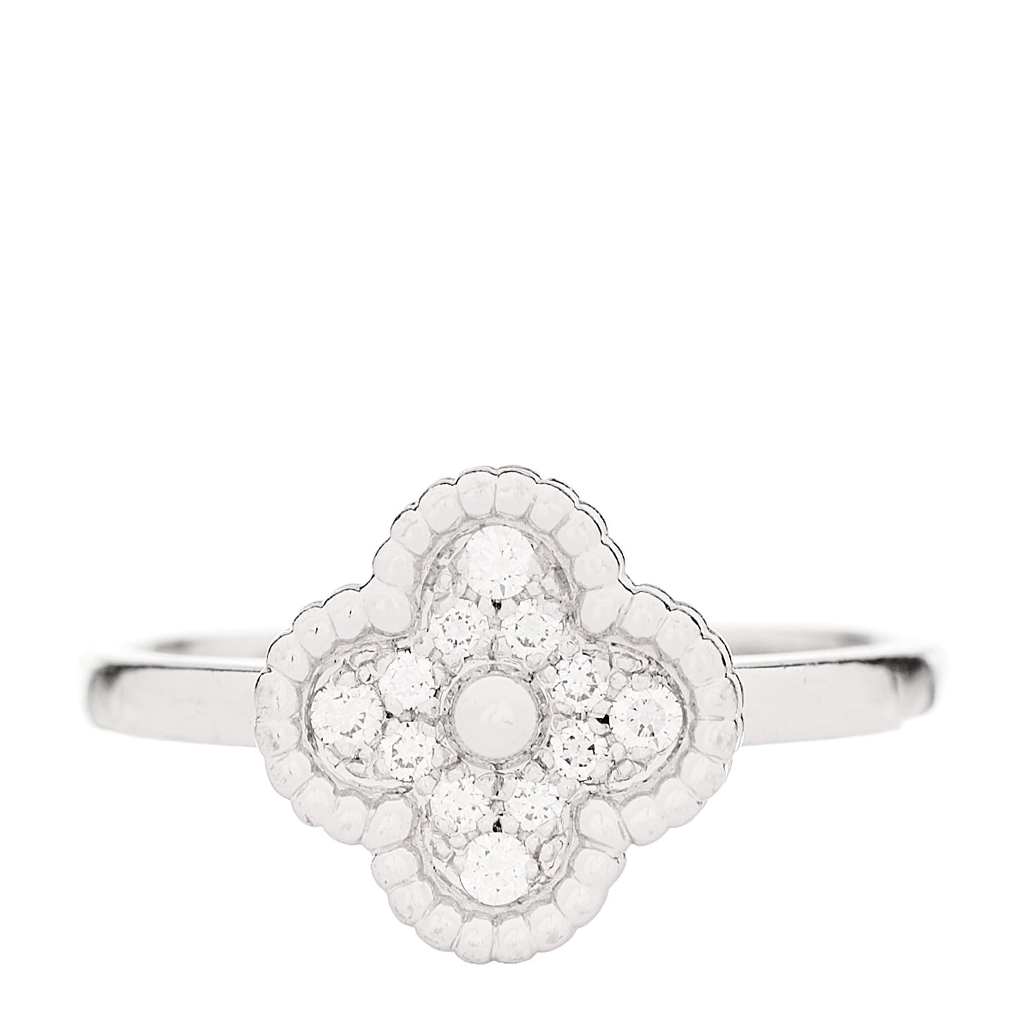 18K White Gold Diamond Sweet Alhambra Ring 46 3.75