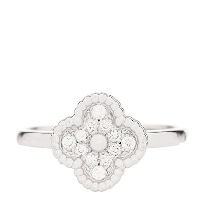 Van Cleef & Arpels 18K White Gold Diamond Sweet Alhambra Ring 46 3.75 1 of 5