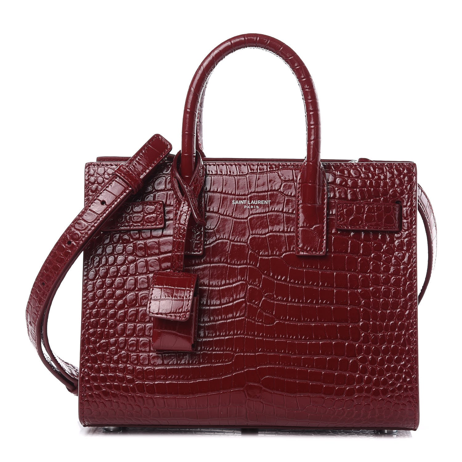 Saint Laurent Calfskin Crocodile Embossed Nano Sac De Jour Dark Red 1 of 10