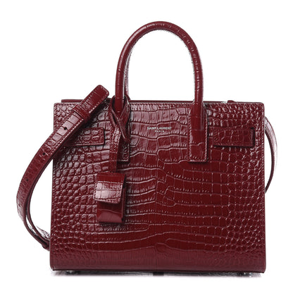 Saint Laurent Calfskin Crocodile Embossed Nano Sac De Jour Dark Red 1 of 10