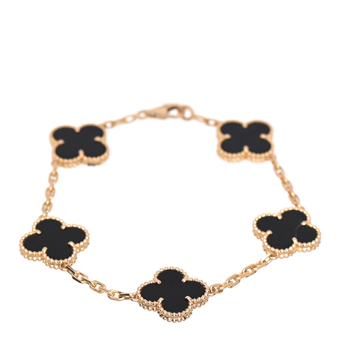 18K Yellow Gold Black Onyx 5 Motifs Vintage Alhambra Bracelet