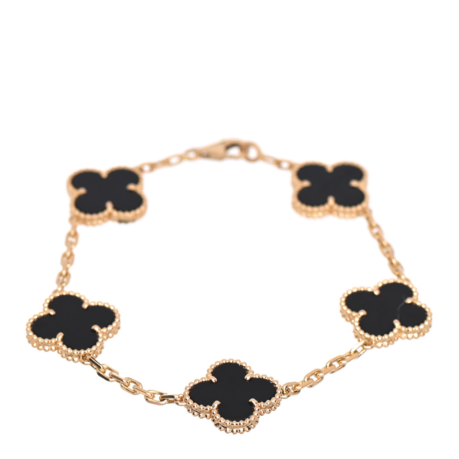 Van Cleef & Arpels 18K Yellow Gold Black Onyx 5 Motifs Vintage Alhambra Bracelet 1 of 5