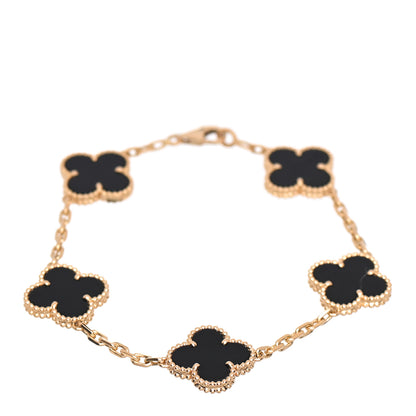 Van Cleef & Arpels 18K Yellow Gold Black Onyx 5 Motifs Vintage Alhambra Bracelet 1 of 5