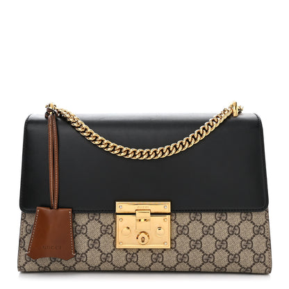 Gucci GG Supreme Monogram Calfskin Medium Padlock Shoulder Bag Beige Black Cuir 1 of 11