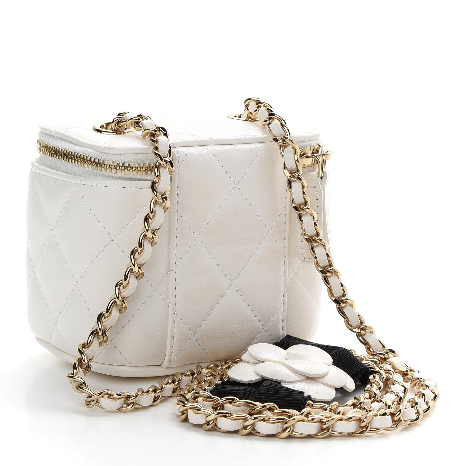 Chanel Lambskin Quilted Small Camellia Bow Vanity Case With Chain White 3 of 10