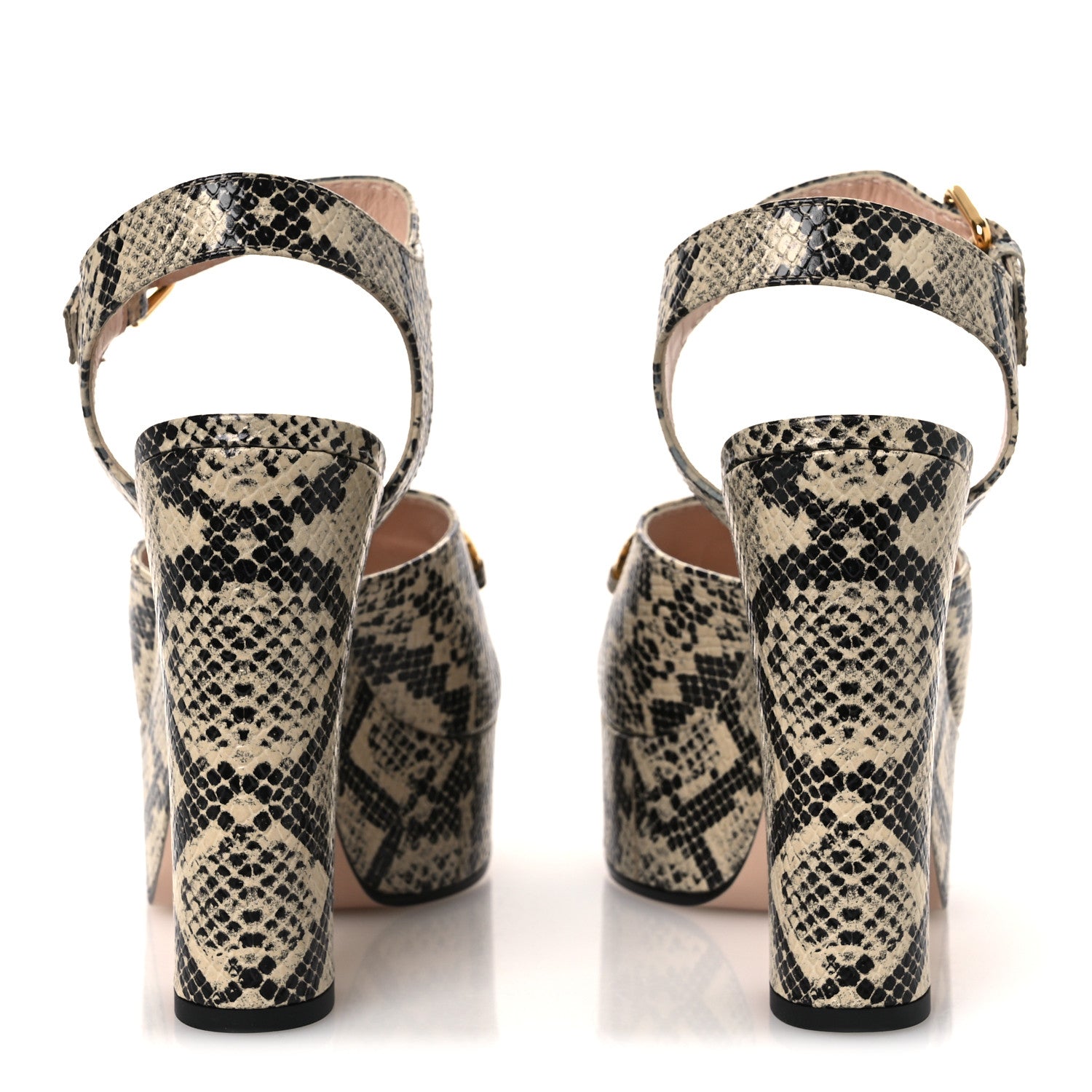 Gucci Calfskin Snakeskin Print Horsebit 40/135mm Platform Sandals 40.5 Beige Avana 6 of 11