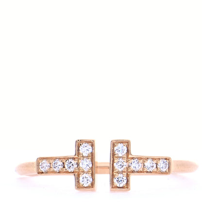 Tiffany 18K Rose Gold Diamond T Wire Ring 56 7.5 1 of 5