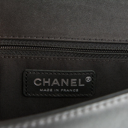 Chanel Calfskin Chevron Quilted New Medium Braided Boy Flap Black 6 of 8