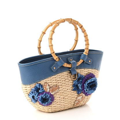 Miu Miu Calfskin Wicker Romantic Basket Bag Naturale Blue 3 of 10
