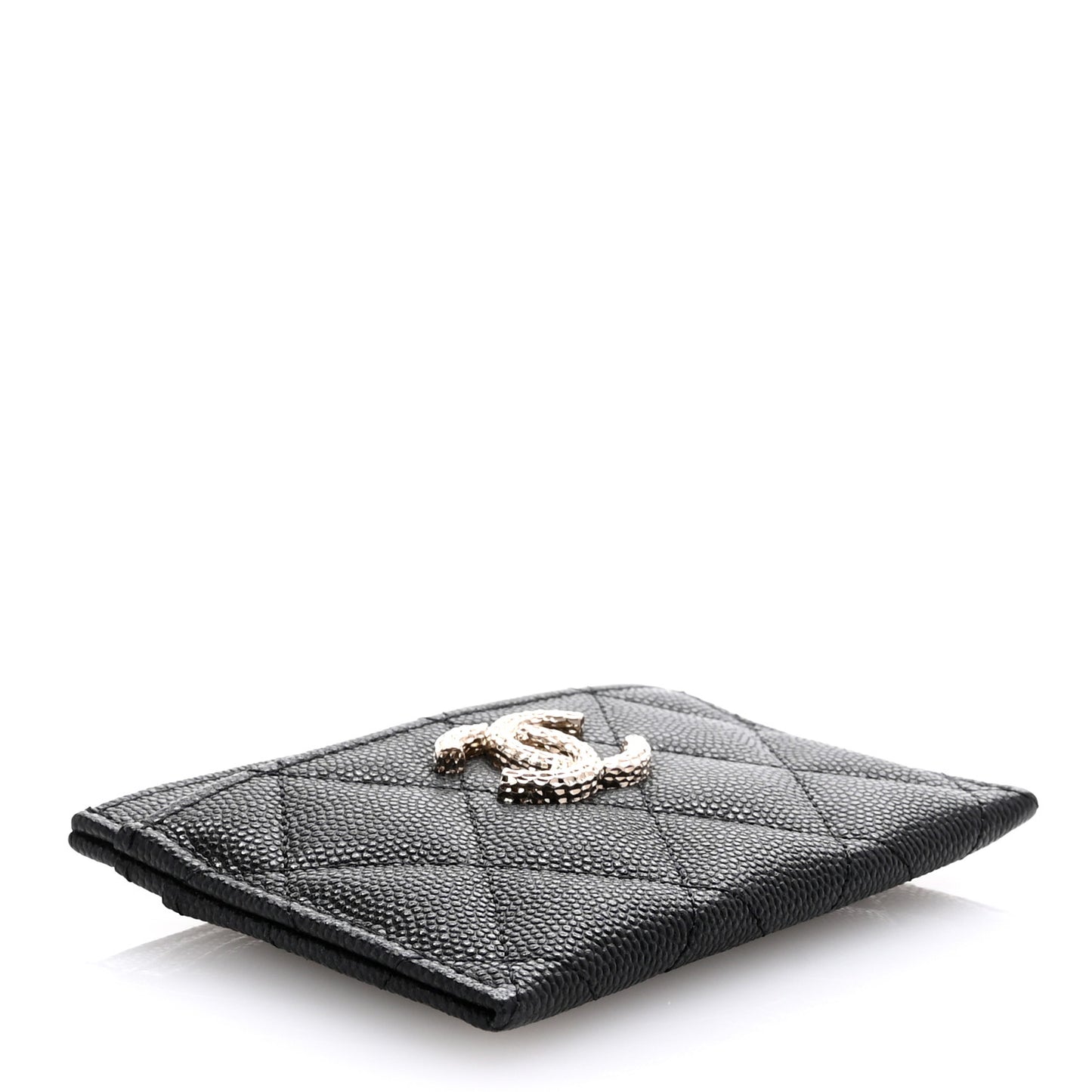 Caviar Quilted Hammered CC Card Holder Black