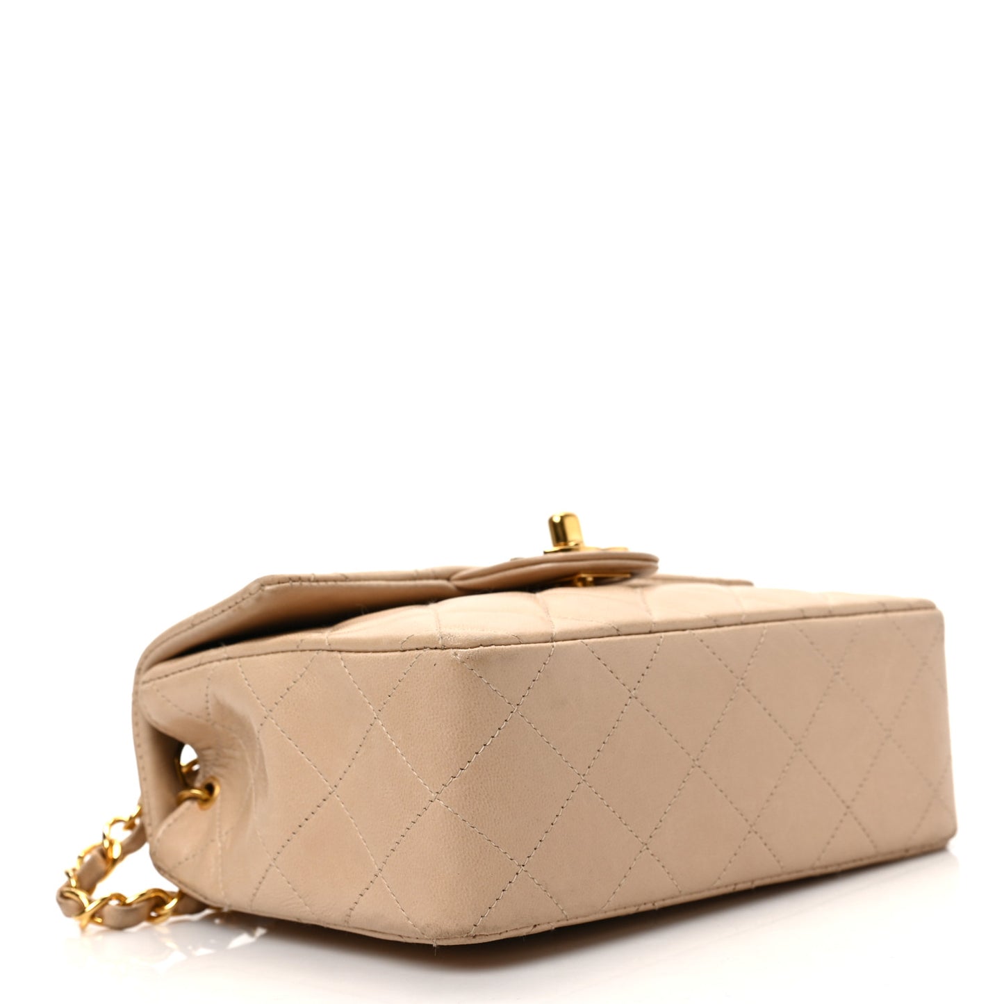 Lambskin Quilted Mini Square Flap Beige