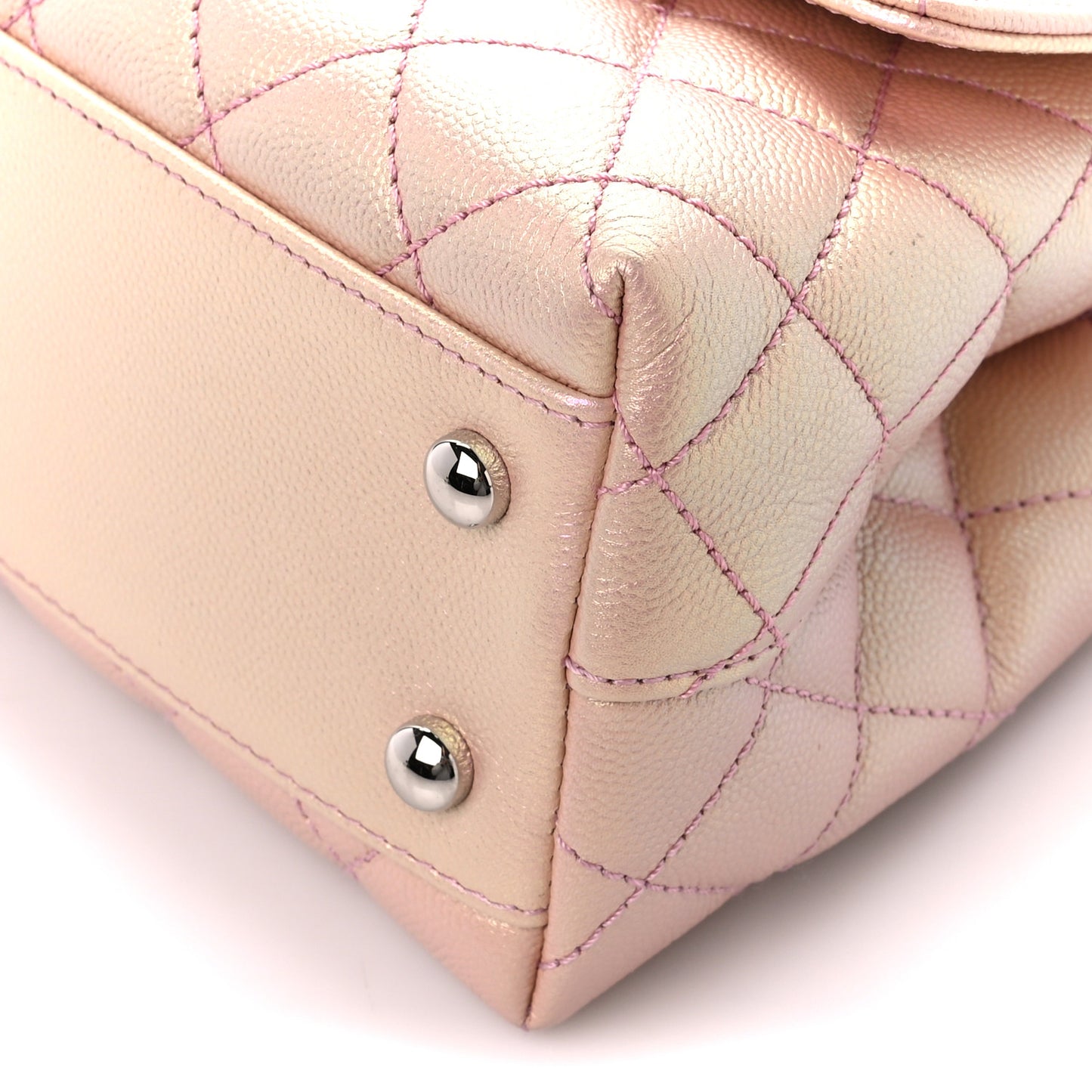 Iridescent Caviar Quilted Mini Coco Handle Flap Pink
