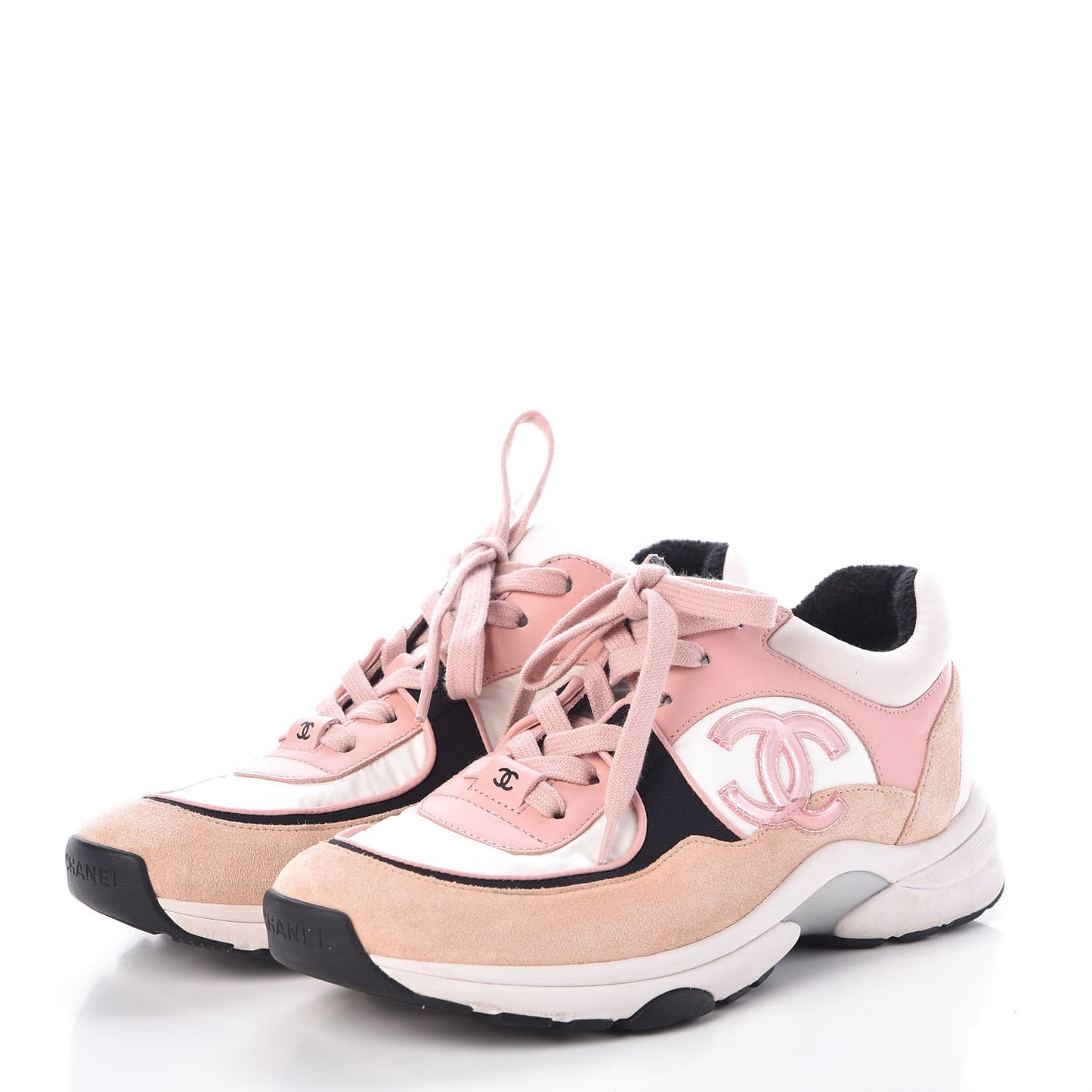 Nylon Lambskin Suede Calfskin CC Sneakers 37.5 Pink