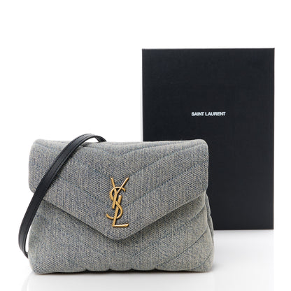 Saint Laurent Denim Y Quilted Monogram Toy Loulou Crossbody Bag Grey 14 of 14